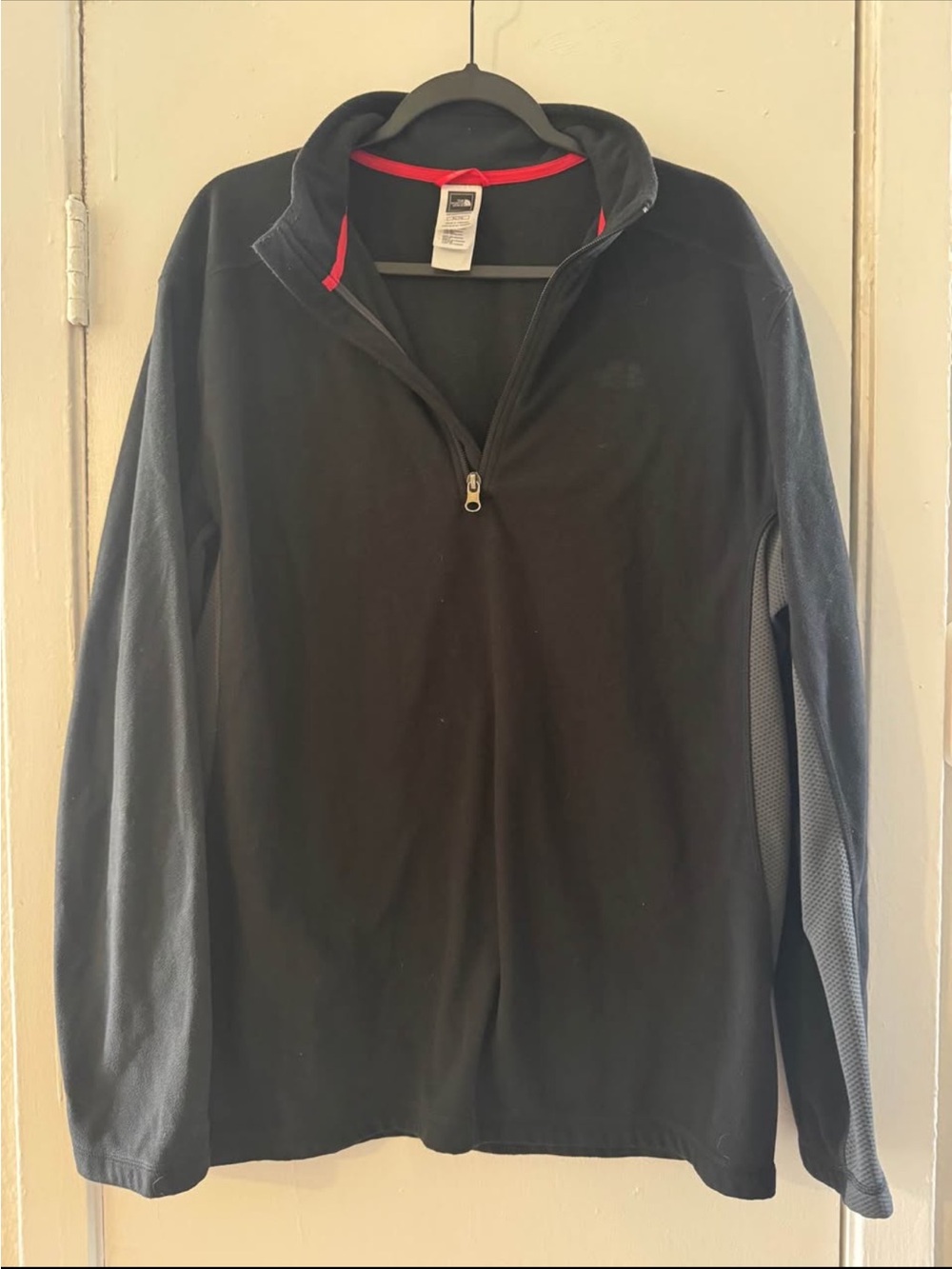 The North Face Black Fleece Pullover with Red Neck Trim